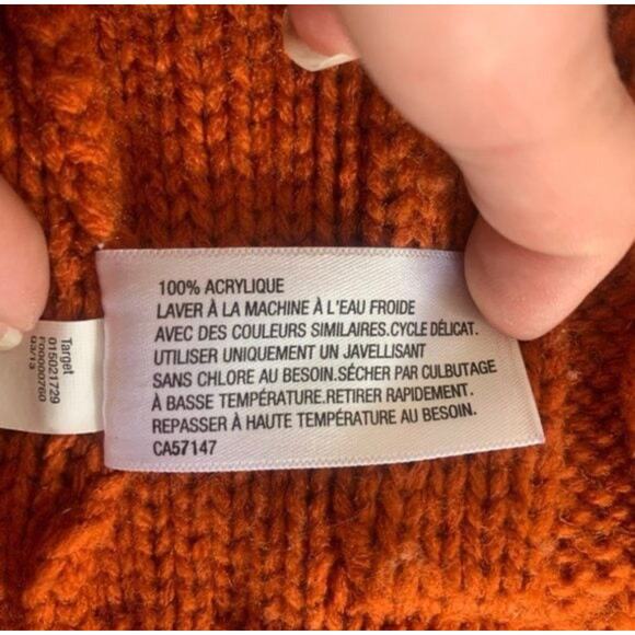 Orange Chunky Knit Open Front Cardigan Sweater Long Sleeve Textured Knit Medium - Picture 6 of 8